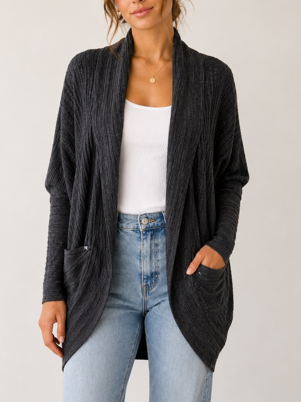 Wilfred Aritzia Charcoal Marled Open Front Cocoon Cardigan Sweater XXS